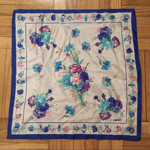 Liberty of London Accessories - Liberty London White Navy Blue Floral Silk Scarf